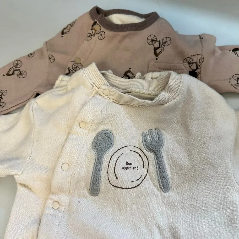 Tete a Tete Baby One Piece Lot of 2 Sleepers 50-70 3-6m Cycling Bon Appetite